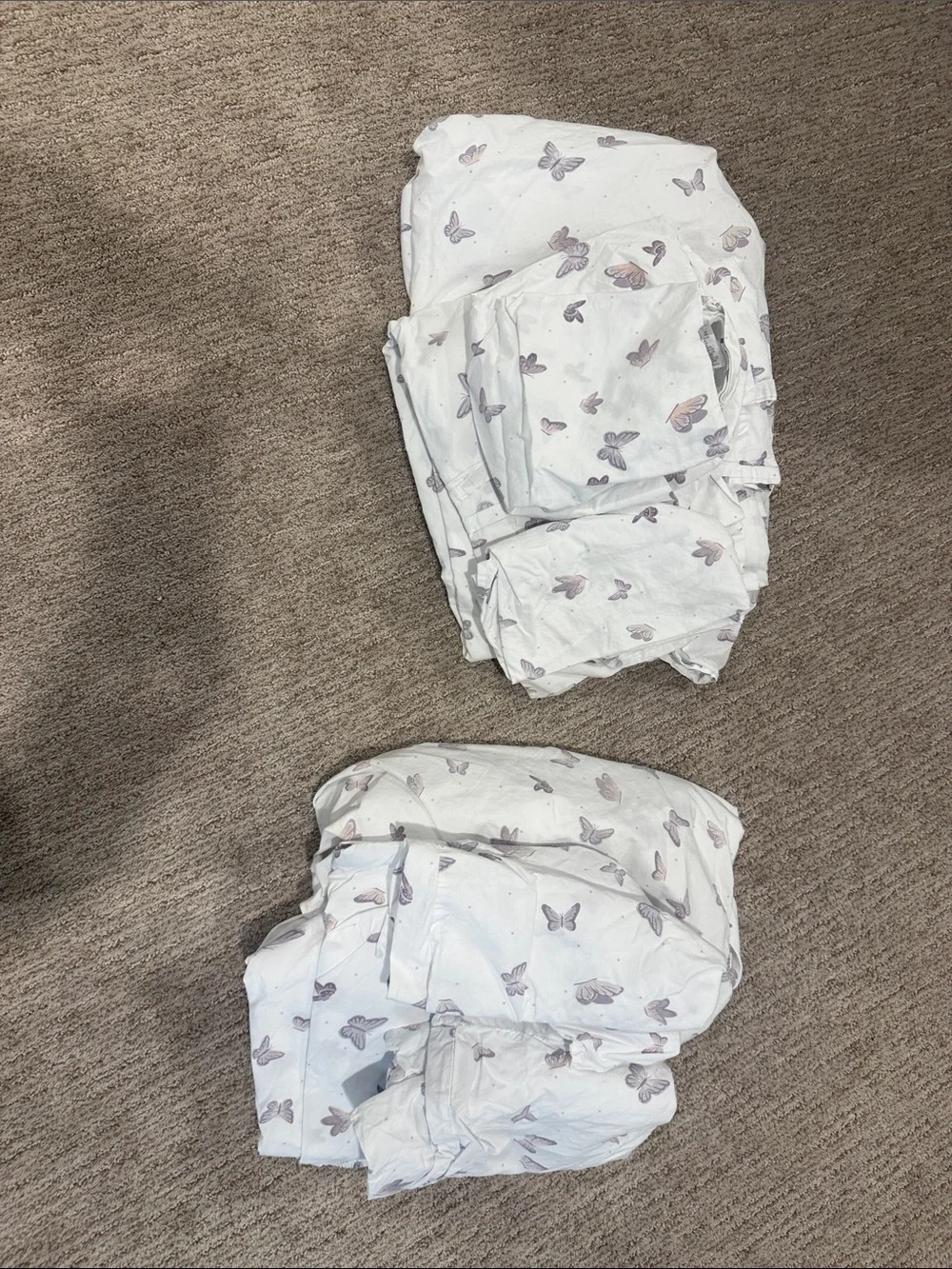 Pottery Barn Kids White Bedding with Lavender Butterfly Print - 2 full sets